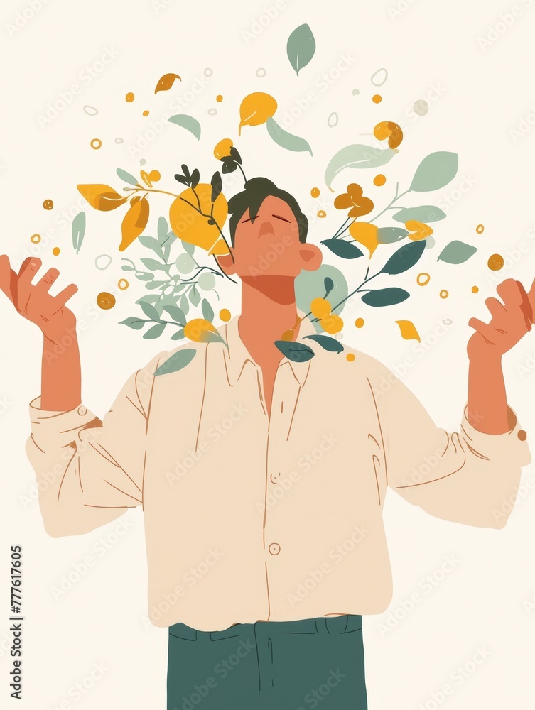 Minimal Illustration of a Multitasking Man on a Plain Background Generative AI Minimal Illustration of a Multitasking Man on a Plain Background Generative AI