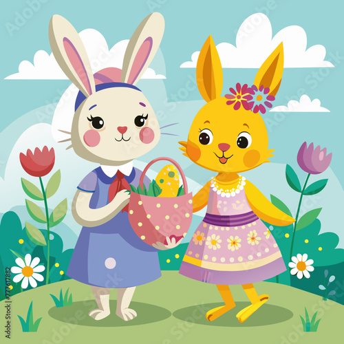 Adorable Easter Bunny and Chick Vector Graphics: Perfect for Your Holiday Designs