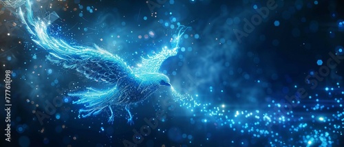 digital blue phoenix bird , ai into cybersecurity solutions, the ability to rise from challenges and safeguard digital infrastructures with proactive threat detection and response. 