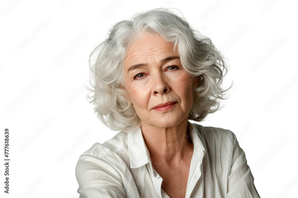 Studio portrait of a beautiful old mature Caucasian Americana woman in casual look with an attractive smile, isolated on transparent png background. Studio portrait of a beautiful old mature Caucasian Americana woman in casual look with an attractive smile, isolated on transparent png background.