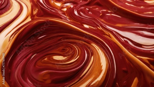 Melted Maroon caramel. Liquid toffee background with swirl effect