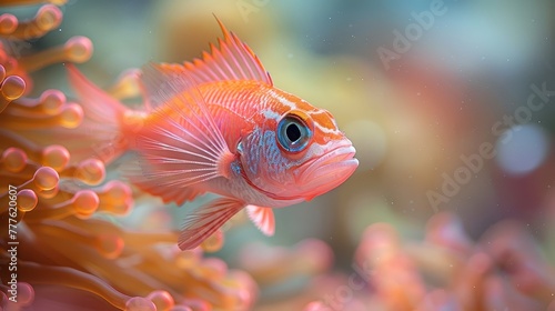   A tight shot of a fish against a backdrop of corals, with an out-of-focus coral forest behind © Jevjenijs