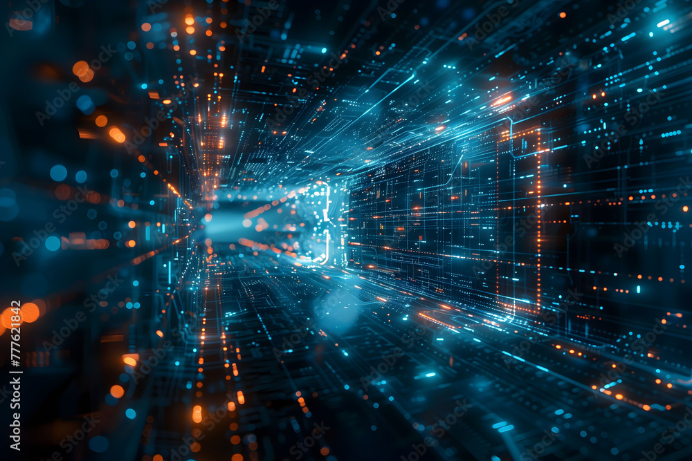 Futuristic digital blockchain technology in blue cyber space Futuristic digital blockchain technology in blue cyber space
