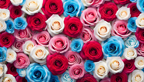 Group of multicolored rose flowers