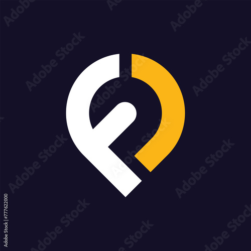 Pin Point Location Landmark F D Letter Modern Typeface Logo