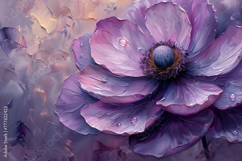 Oil painting of flower in purple color.