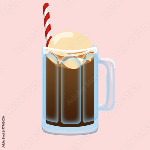 Root Beer float in a heavy handled mug vector illustration