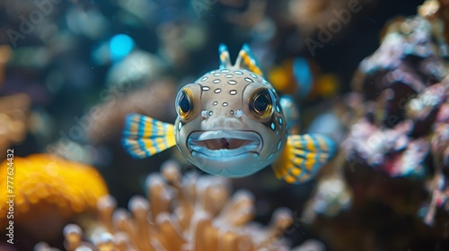 A tight shot of a fish near corals, with corals in the background and a fish in the foreground
