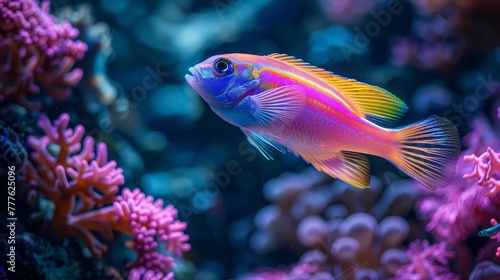   A tight shot of a vibrant fish against a backdrop of varied corals Other corals populate the surrounding area © Jevjenijs