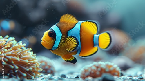  A tight shot of an orange-blue clownfish duo in an aquarium