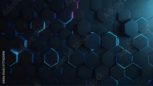 Modern abstract blue background with glowing geometric lines, gradient hexagon shape. Futuristic technology concept for versatile use photo