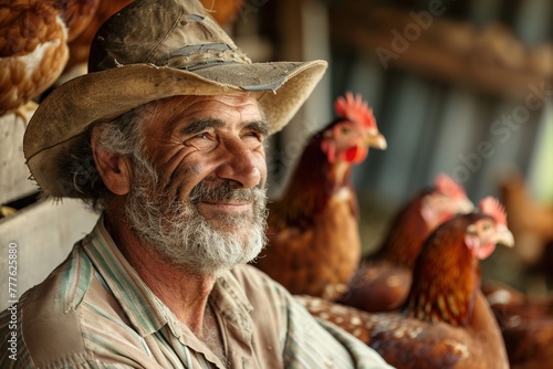 Man at his chicken farm. photo