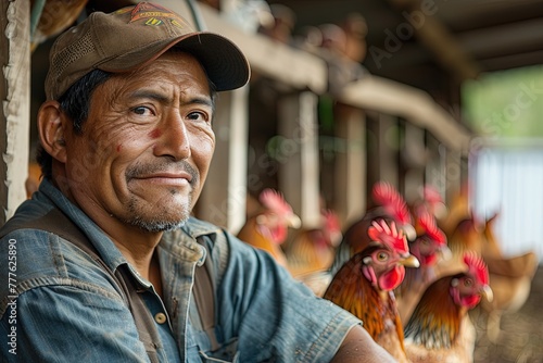 Man at his chicken farm. photo