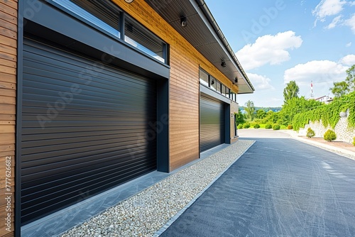 Modern garage with roller door.