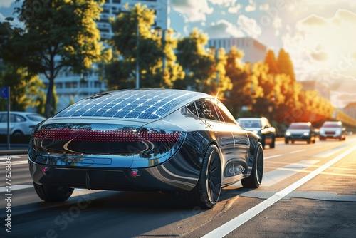 Modern car with solar panels. photo