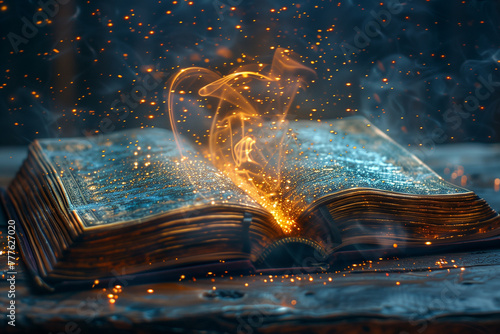 An open book with flames coming out of the pages photo