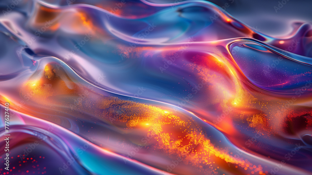 Fototapeta premium Abstract 3D fluid shapes in light pastel purple, orange and blue colors Background