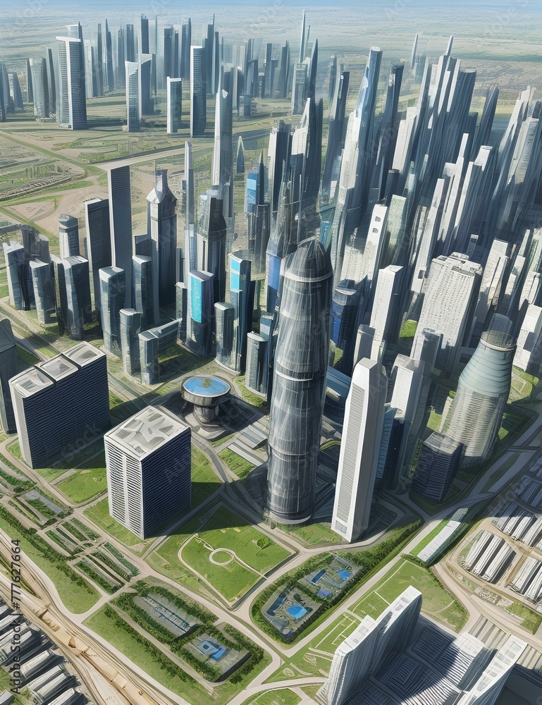 Obraz premium An illustration of a futuristic city powered entirely by clean energy sources