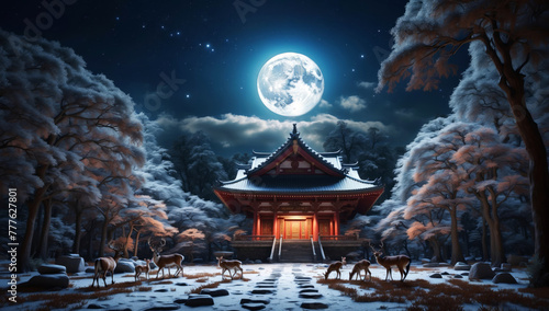 A Japanese temple in the moonlight