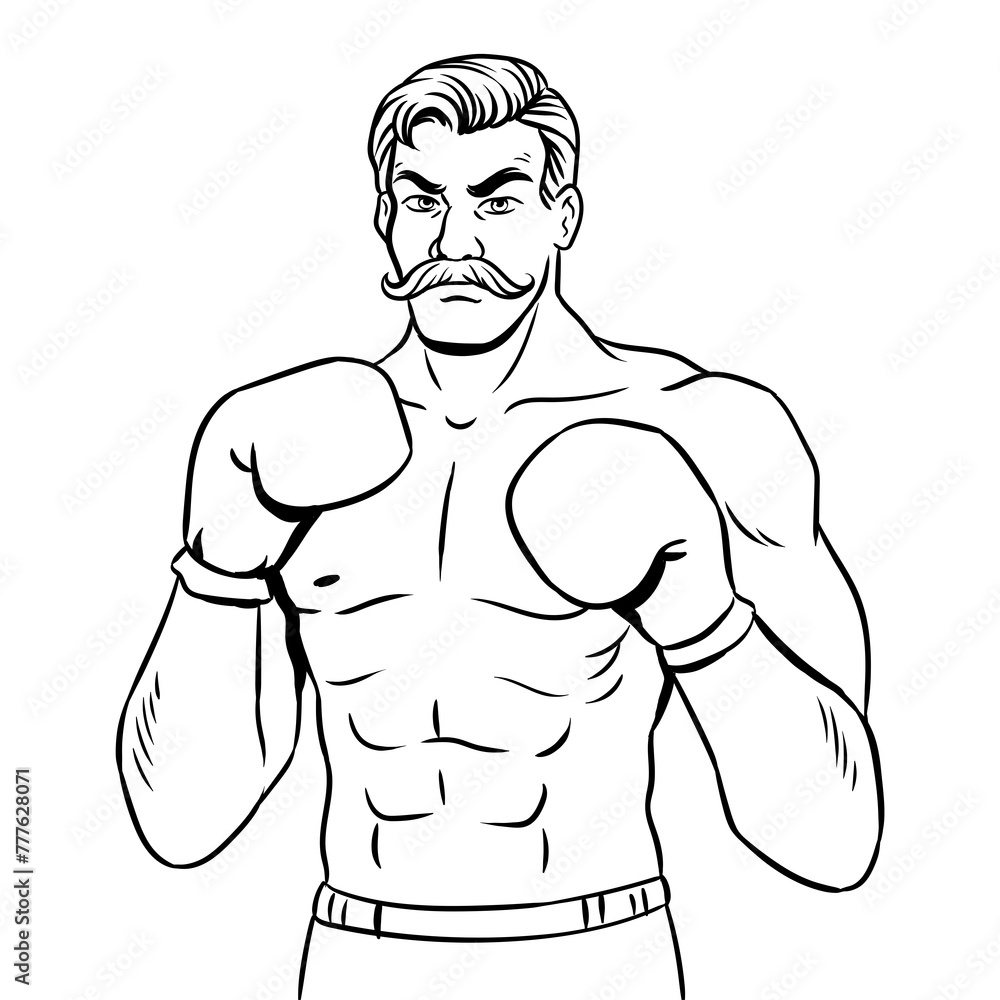 Fototapeta premium Vintage boxer fighter coloring book PNG