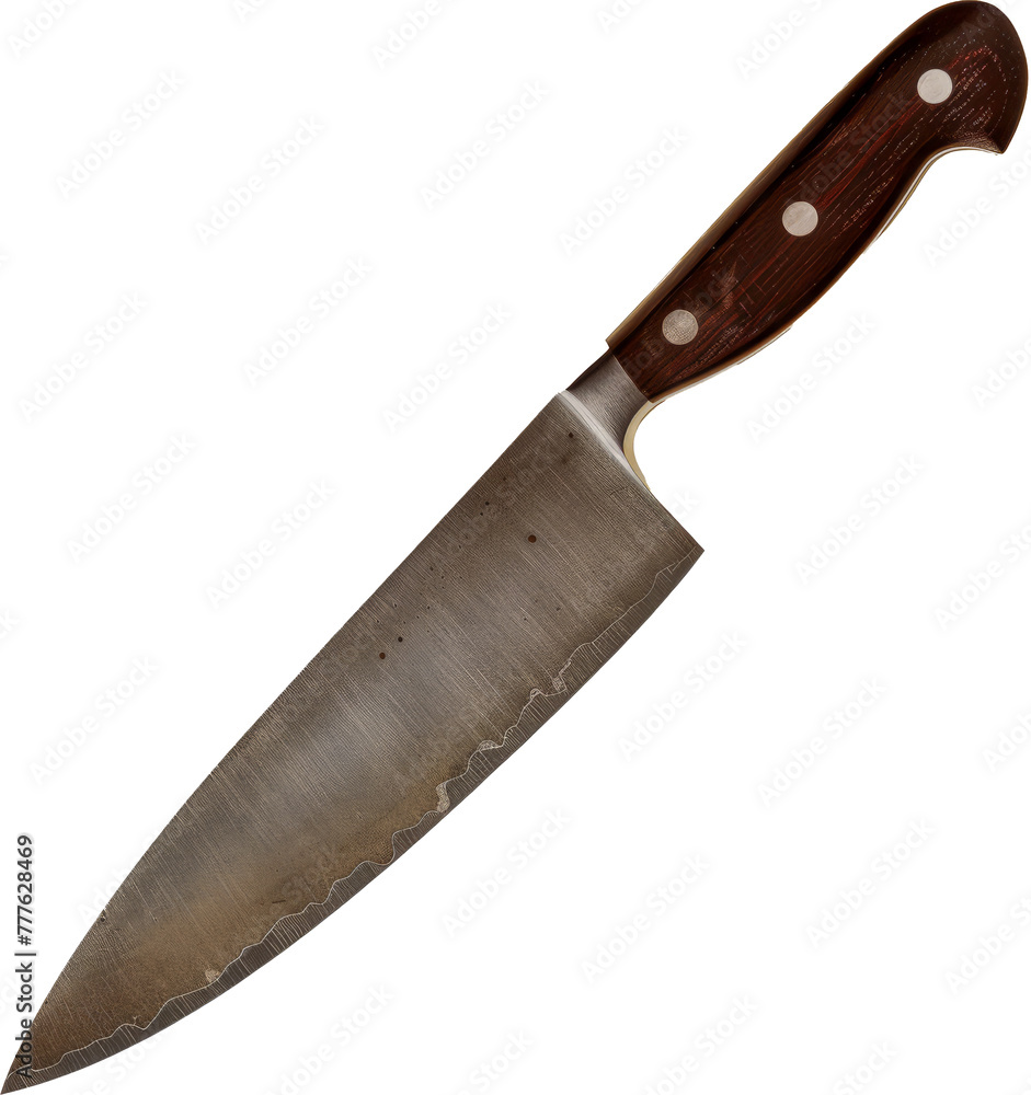 Chef's knife with wooden handle for precision cutting in culinary creations cut out on transparent background Chef's knife with wooden handle for precision cutting in culinary creations cut out on transparent background