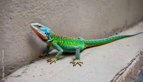 A-Lizard-With-Vibrant-Scales-Crawling-Up-A-Wall- 3