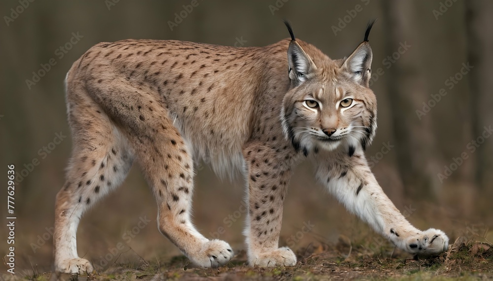Fototapeta premium A-Lynx-With-Its-Head-Held-Low-Stalking-Its-Prey- 2