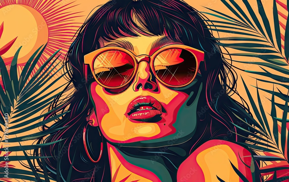A Women Wearing Sunglass in the Style of Pop Art A Women Wearing Sunglass in the Style of Pop Art