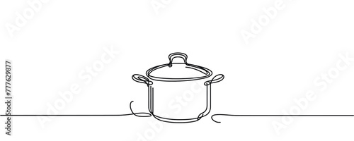 pan with lid in one line. Vector graphics. one line drawing of a pan