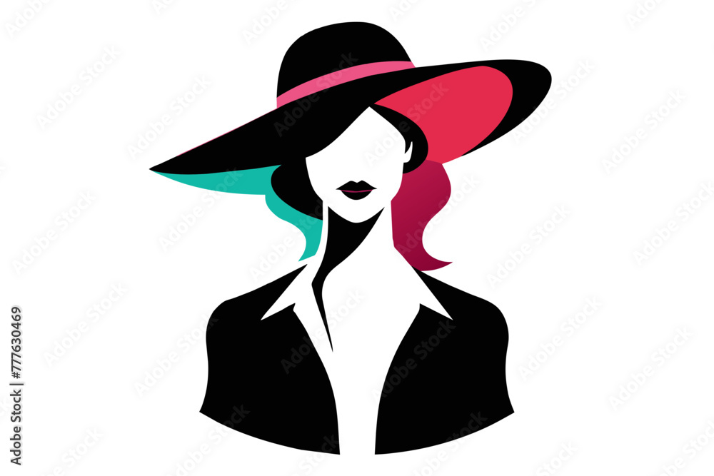Silhouette color image Fashion model in hat, white background Silhouette color image Fashion model in hat, white background