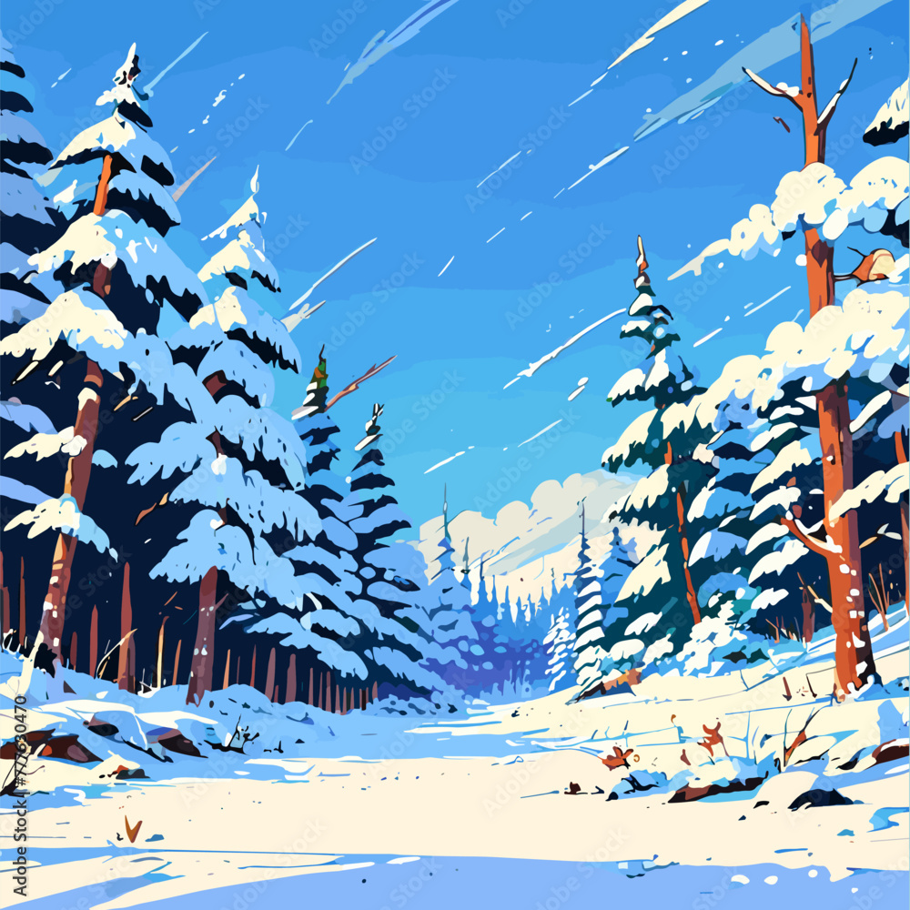 Winter Wonderland Forest Vector Illustration