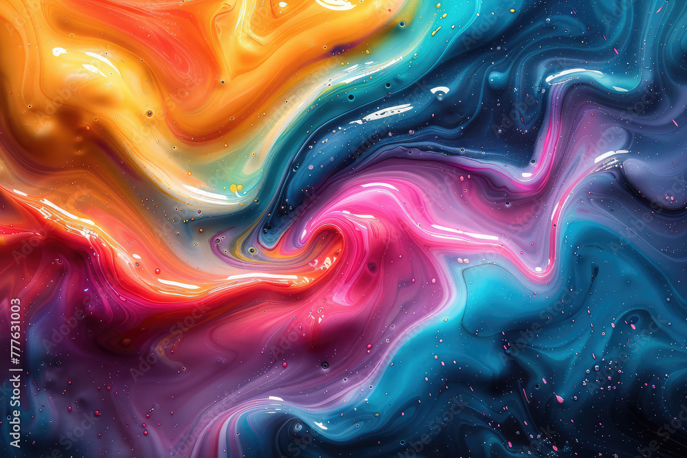 Colorful abstract background with swirling liquid paint. Created with Ai