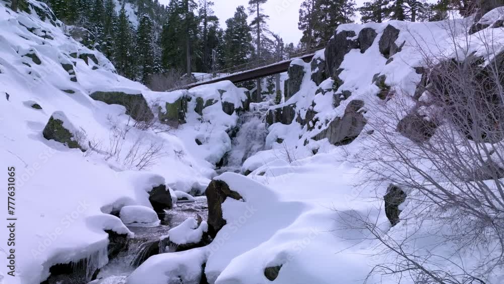 Aerial view of Eagle Falls waterfall, Desolation Wilderness, Lake Tahoe, California
