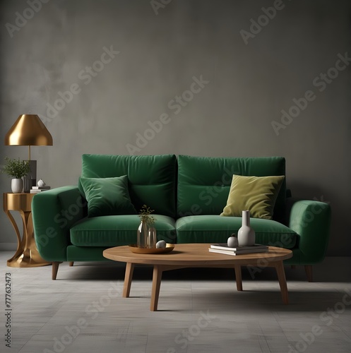 Default Green sofa and decor in living room on transparent bac        © Ansaar
