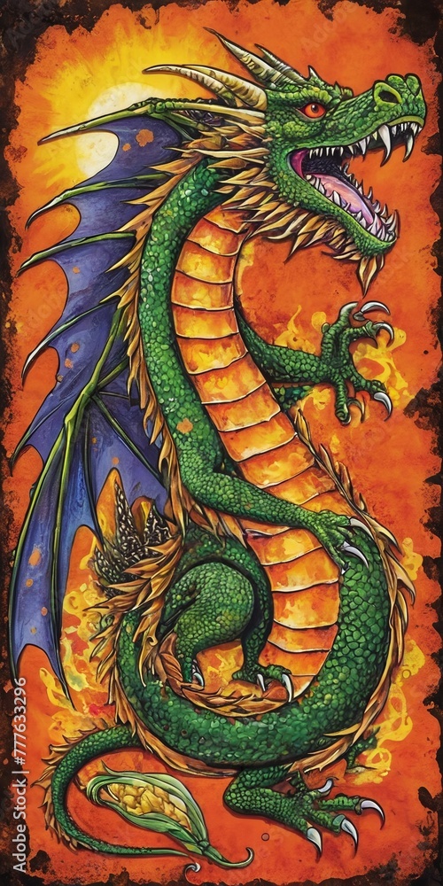 Obraz premium dragon snake wyvern drake wyvern worm, winged serpent. fruit vegetables, harvest sunshine