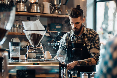 A skilled barista meticulously crafts coffee, showcasing expertise and passion in the art of coffee-making