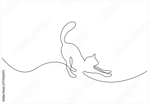 Fototapeta Naklejka Na Ścianę i Meble -  Continuous one line drawing of cat out line vector art illustration 