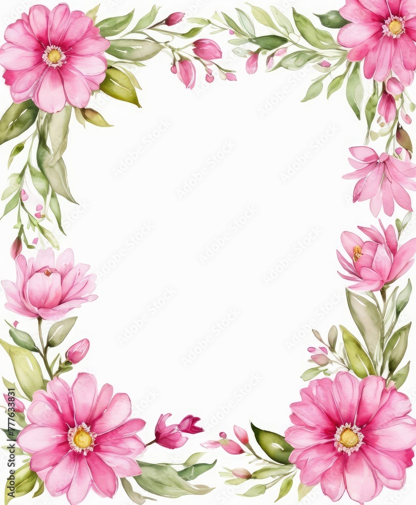 Embrace elegance with our watercolor pink floral frame mockup. Soft petals form a delicate border, perfect for showcasing your content