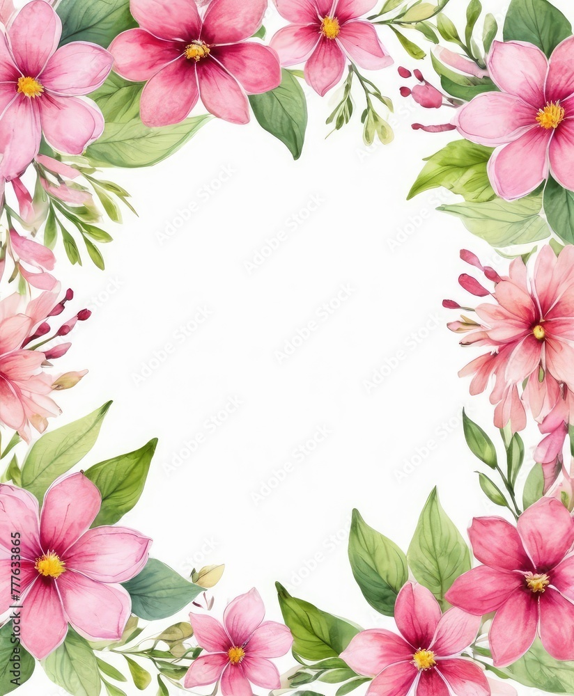 Fototapeta premium Embrace elegance with our watercolor pink floral frame mockup. Soft petals form a delicate border, perfect for showcasing your content