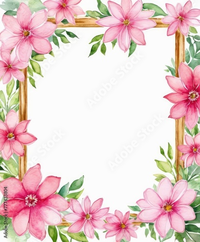Embrace elegance with our watercolor pink floral frame mockup. Soft petals form a delicate border  perfect for showcasing your content