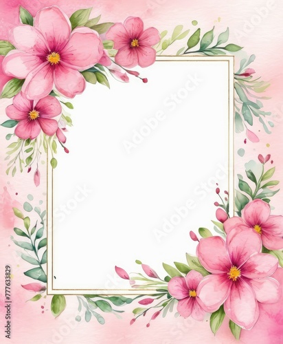 Embrace elegance with our watercolor pink floral frame mockup. Soft petals form a delicate border, perfect for showcasing your content