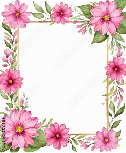 Embrace elegance with our watercolor pink floral frame mockup. Soft petals form a delicate border, perfect for showcasing your content