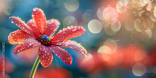 Crimson Flower with Sparkling Droplets
