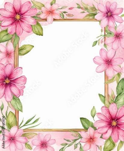 Embrace elegance with our watercolor pink floral frame mockup. Soft petals form a delicate border, perfect for showcasing your content