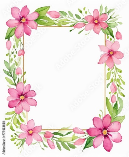 Embrace elegance with our watercolor pink floral frame mockup. Soft petals form a delicate border, perfect for showcasing your content