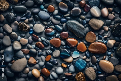 Different pebbles on a beach.