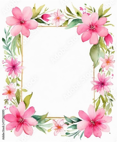 Embrace elegance with our watercolor pink floral frame mockup. Soft petals form a delicate border, perfect for showcasing your content