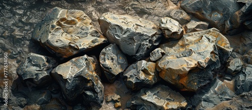 A close-up of a pile of rocks sitting next to each other in an orderly fashion.