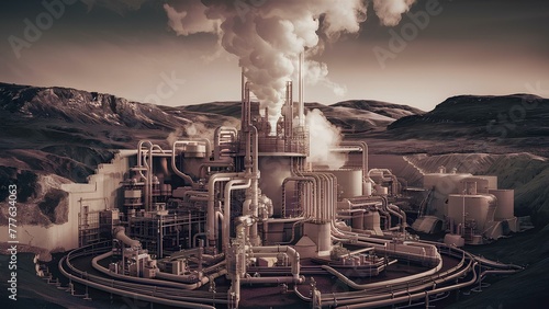 A realistic depiction of a geothermal power plant