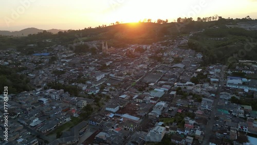 Sunset over the andean town of Marsella in the department of Risaralda in the Colombian Coffee Triangle photo